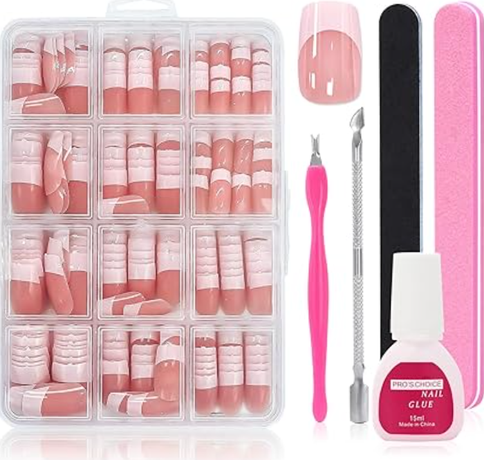 Pink French Tip Press-On's Short