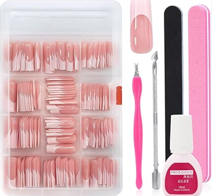 Pink French Tip Press-On's Long